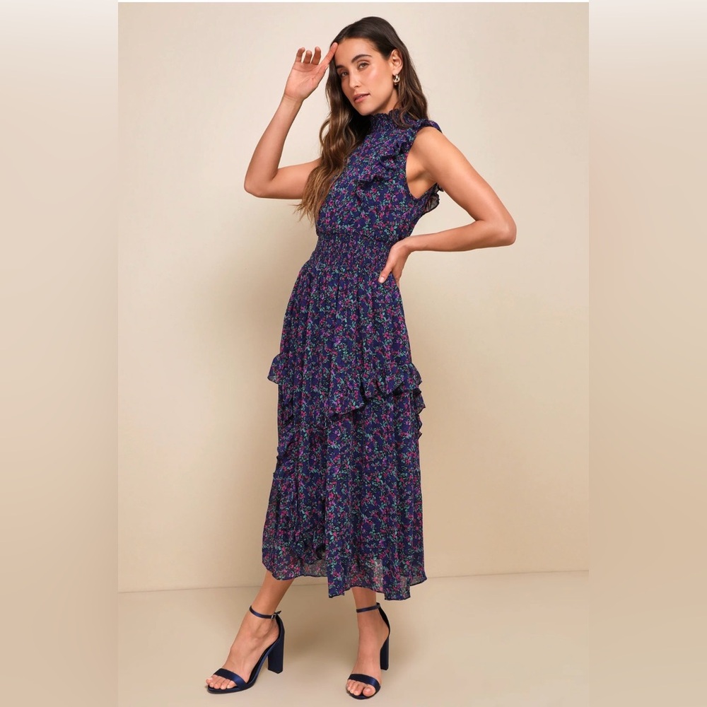 Lulu's Floral Evalina Dress - Blue and Pink